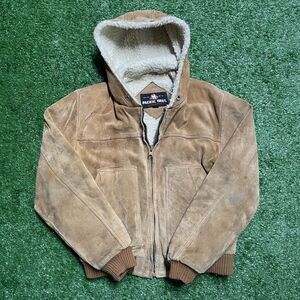 Pacific Trail Suede Leather Jacket Men’s Medium Hooded Sherpa 70s 80s Vintage